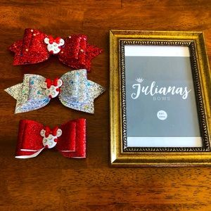 Minnie Mouse Sparkle Hair Bow Set ~ 3 Pieces Embellished